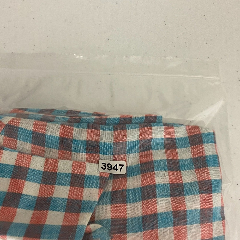 Jos A Bank Plaid Check‎ Linen Button Up Shirt Short Sleeves Mens Large Pink Blue - Picture 5 of 5